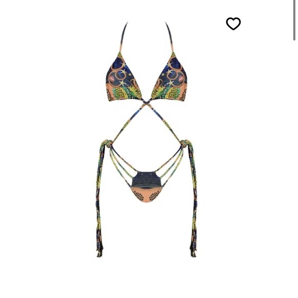 Sexy Tropical Skimpy Floral Strappy Cutout Bikini Swimsuit Set Sz Small NWT - Picture 7 of 8